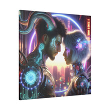 Load image into Gallery viewer, Cybernetic Embrace - Futuristic Love Canvas Art Print