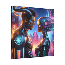 Load image into Gallery viewer, Cyber Love Affair - Futuristic Romance Matte Canvas Art 0.75” Stretch