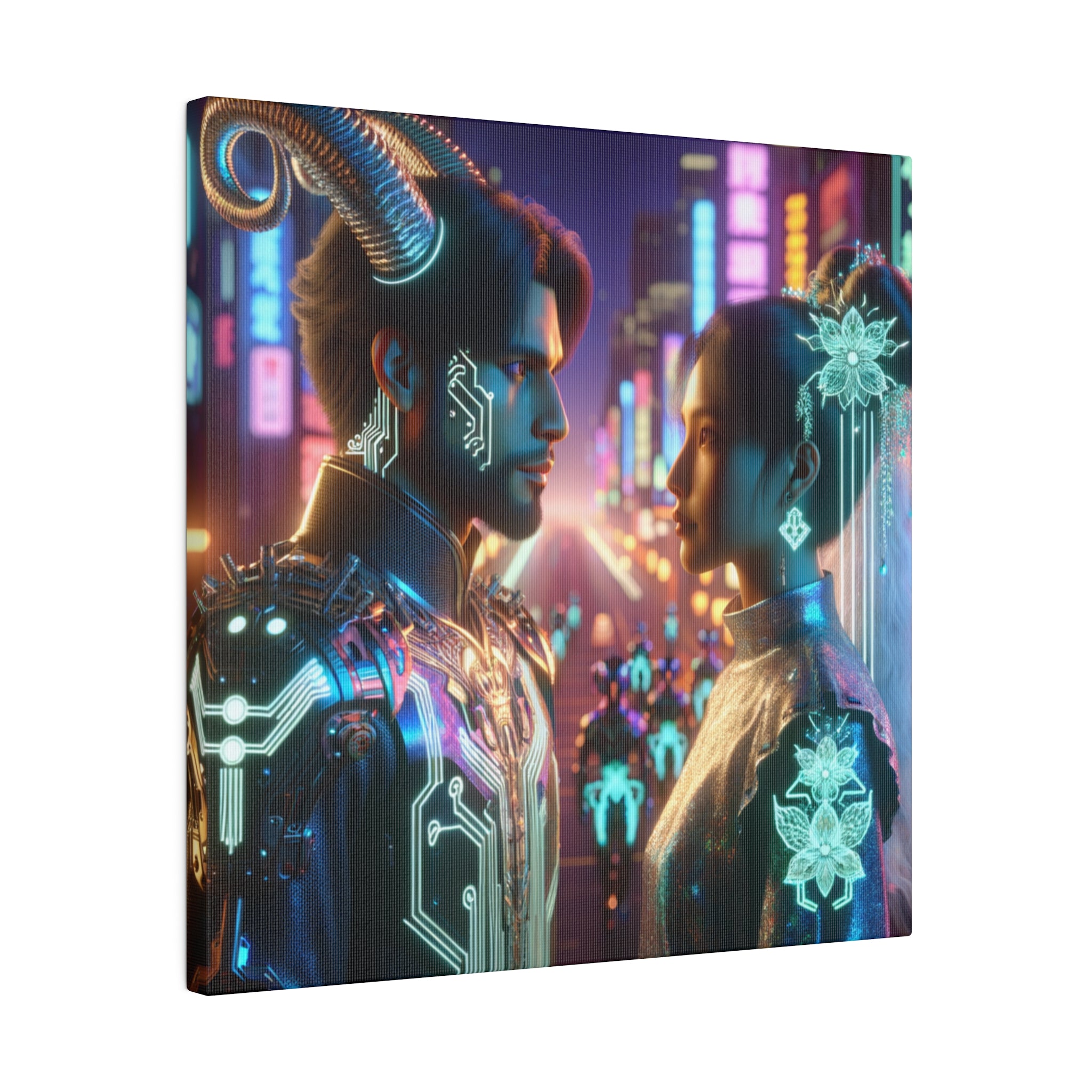 Cyberpunk Romance - Neon Dreamscape Matte Canvas Art 0.75 Inch Frame