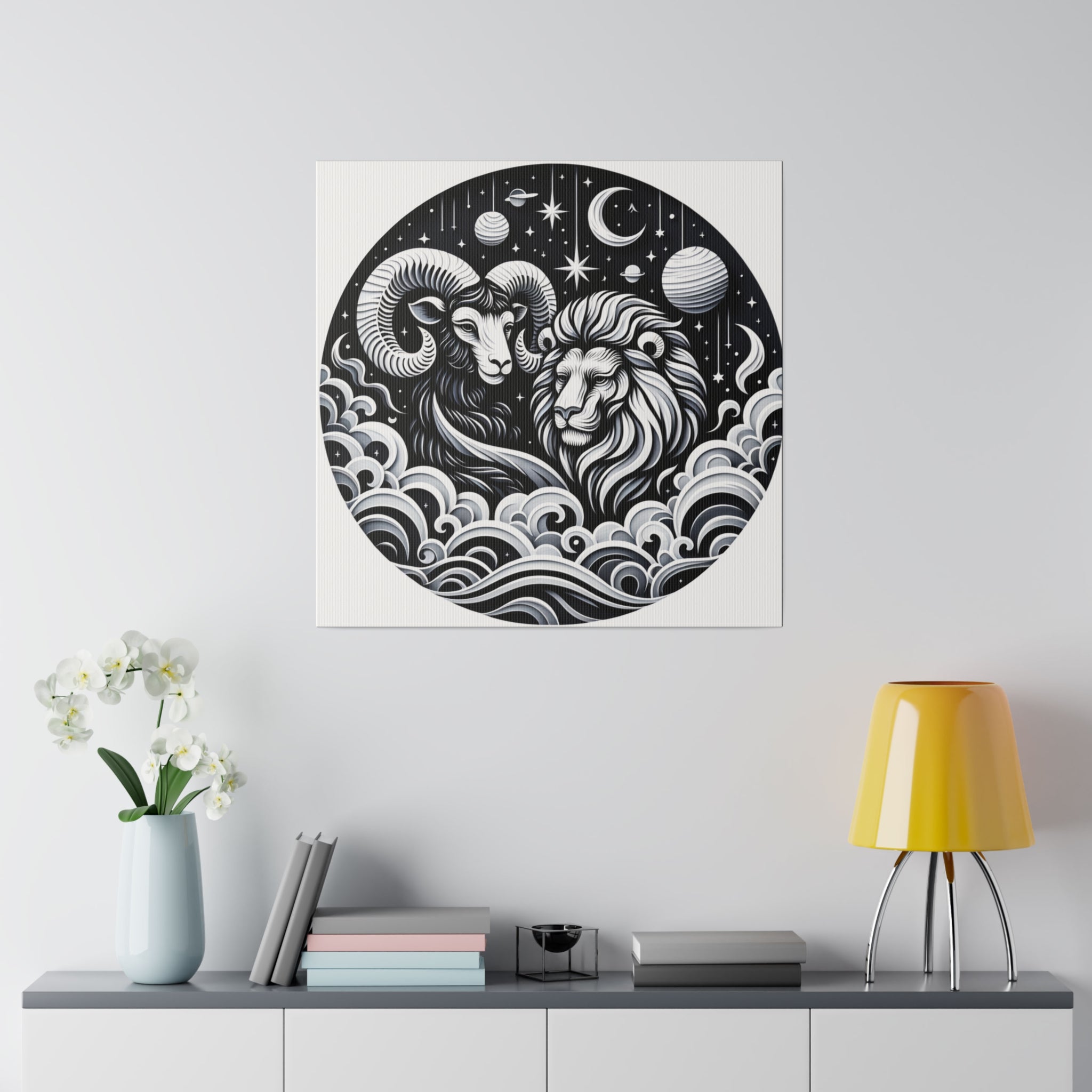 Celestial Zodiac Aries and Leo Harmony Matte Canvas Art - Stretched 0.75 Inch
