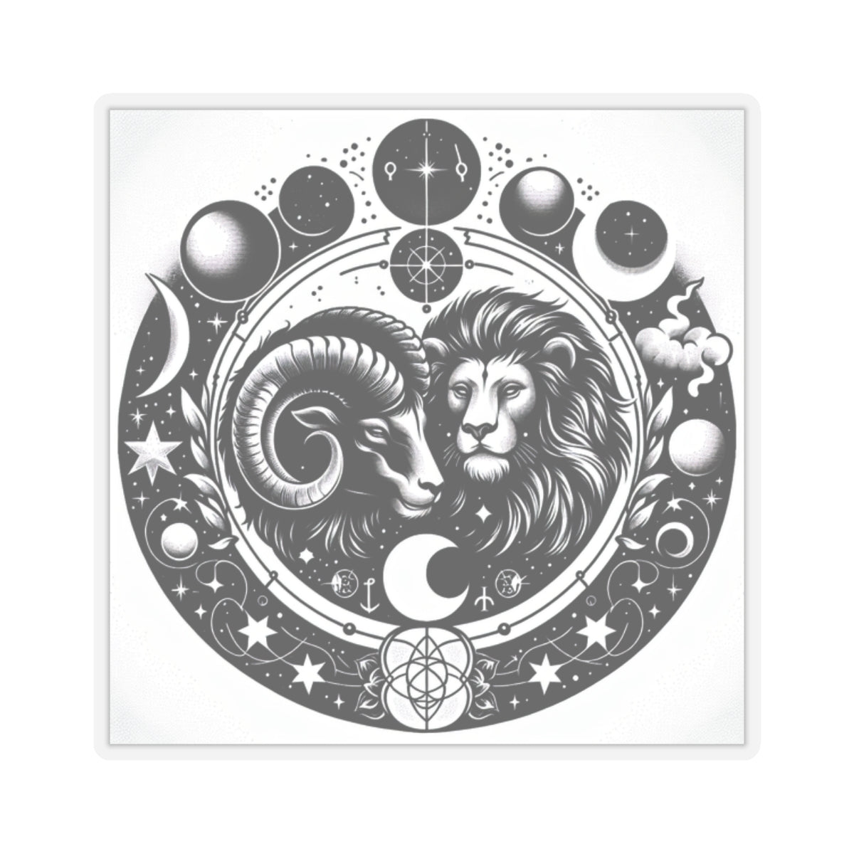Astrological Lion and Ram Sticker
