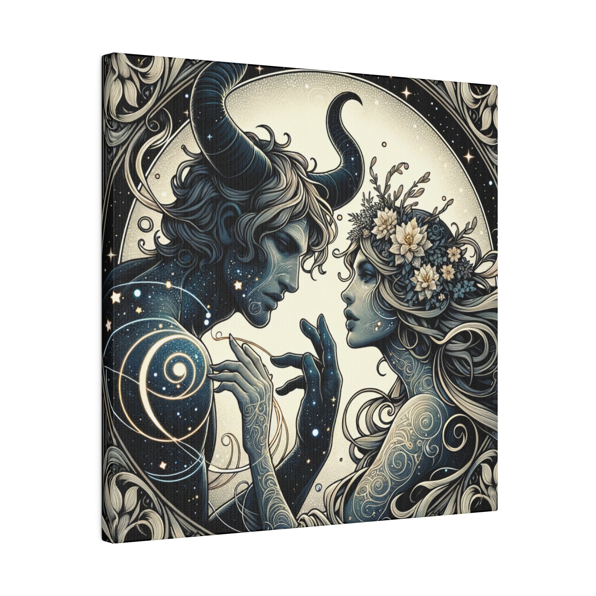 Celestial Embrace Artistic Illustration Matte Canvas Print - Stretched 0.75 Inch Frame