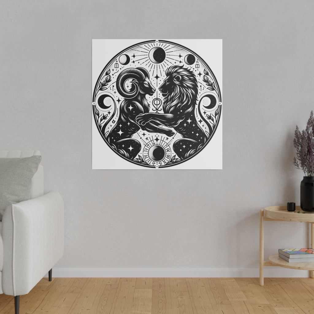 Celestial Harmony Aries and Leo Zodiac Matte Canvas Art