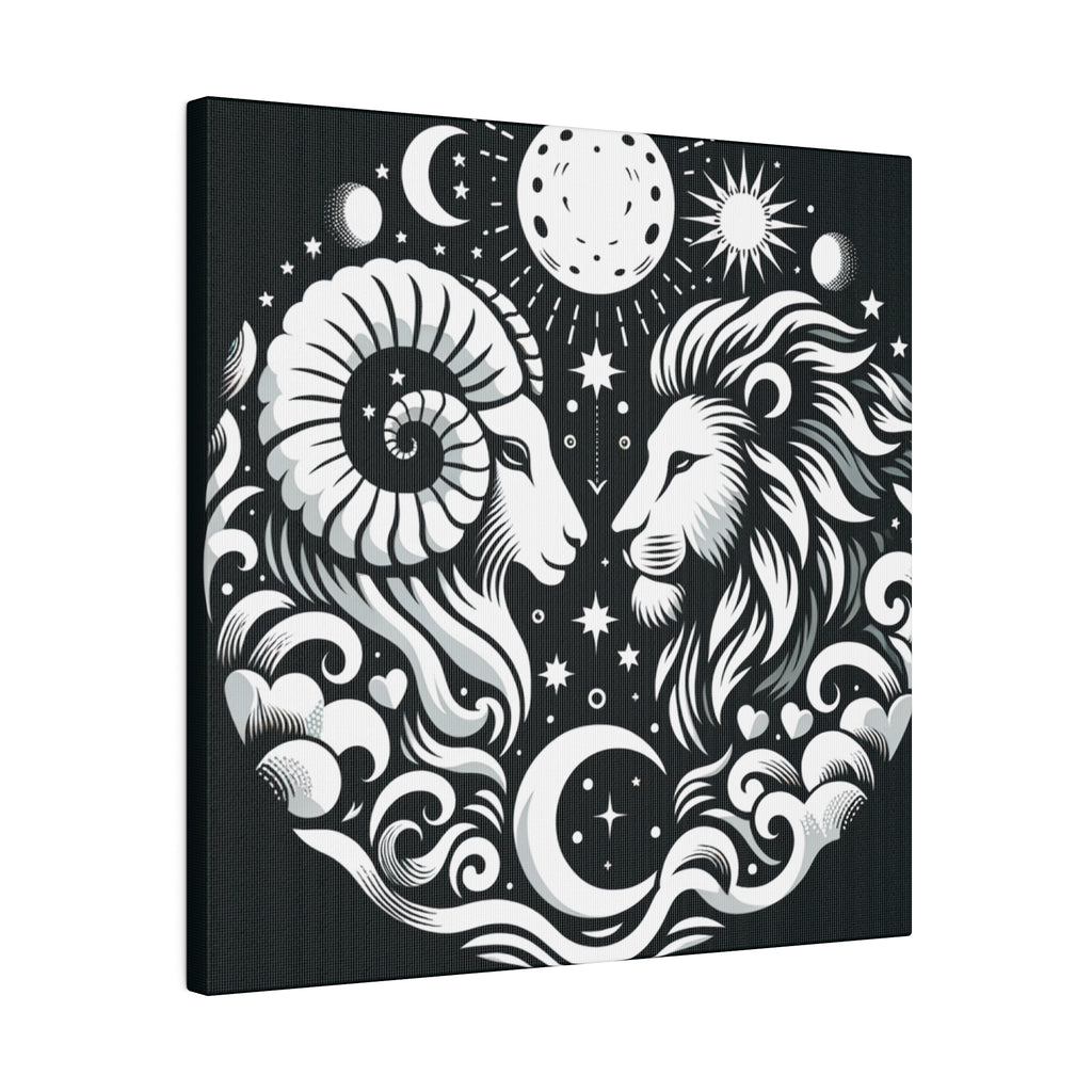 Celestial Harmony: Aries and Leo Zodiac Matte Canvas Art