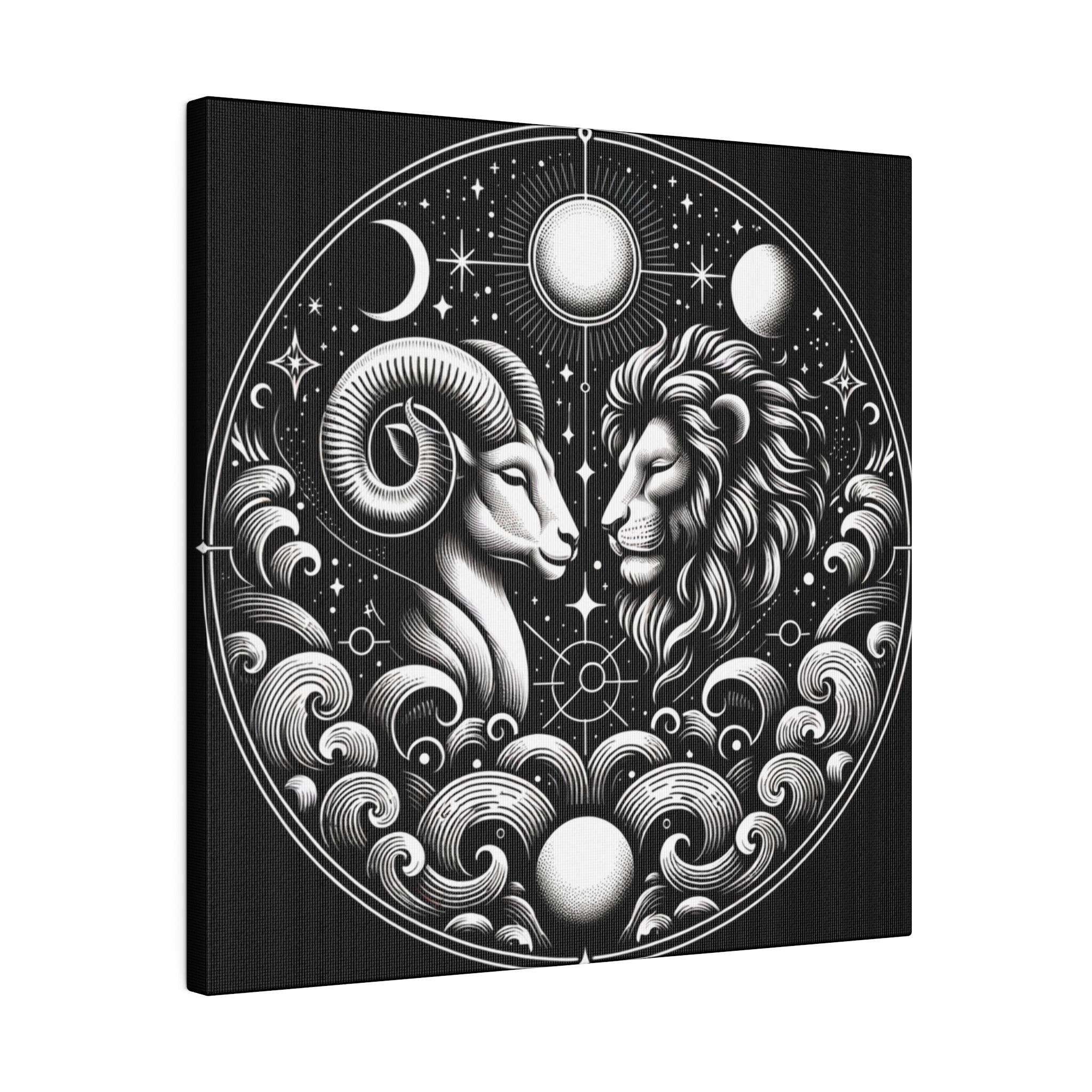 Celestial Zodiac Aries and Leo Harmony Matte Canvas Art