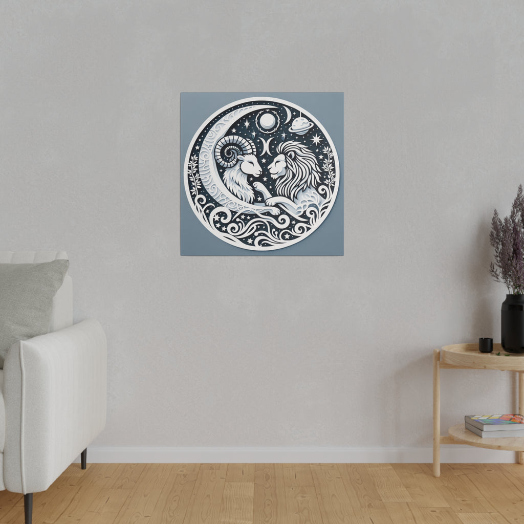 Celestial Zodiac Harmony Matte Canvas Art - Capricorn and Leo Constellation Design