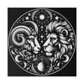 Astrological Aries and Leo Black and White Artwork on Matte Canvas, Stretched 0.75 Inch Frame