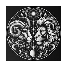 Load image into Gallery viewer, Astrological Aries and Leo Black and White Artwork on Matte Canvas, Stretched 0.75 Inch Frame
