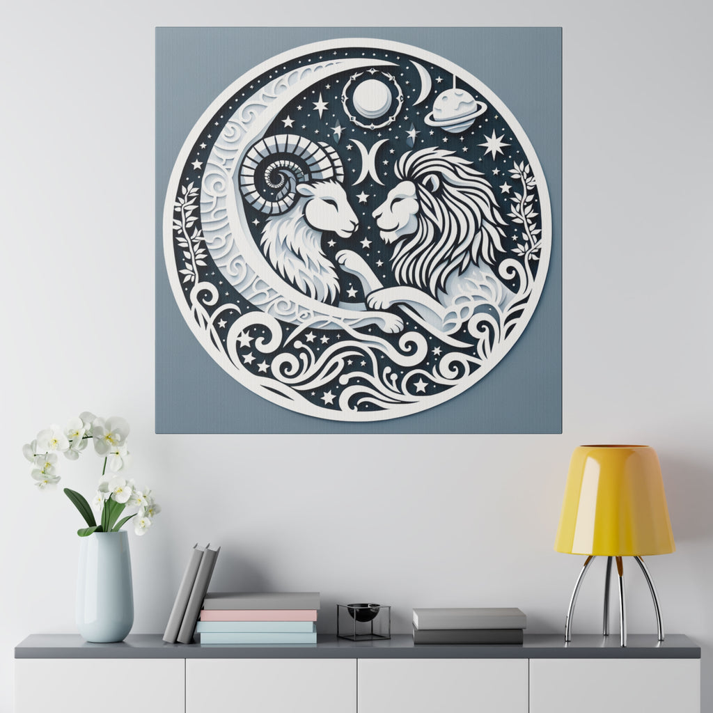 Celestial Zodiac Harmony Matte Canvas Art - Capricorn and Leo Constellation Design