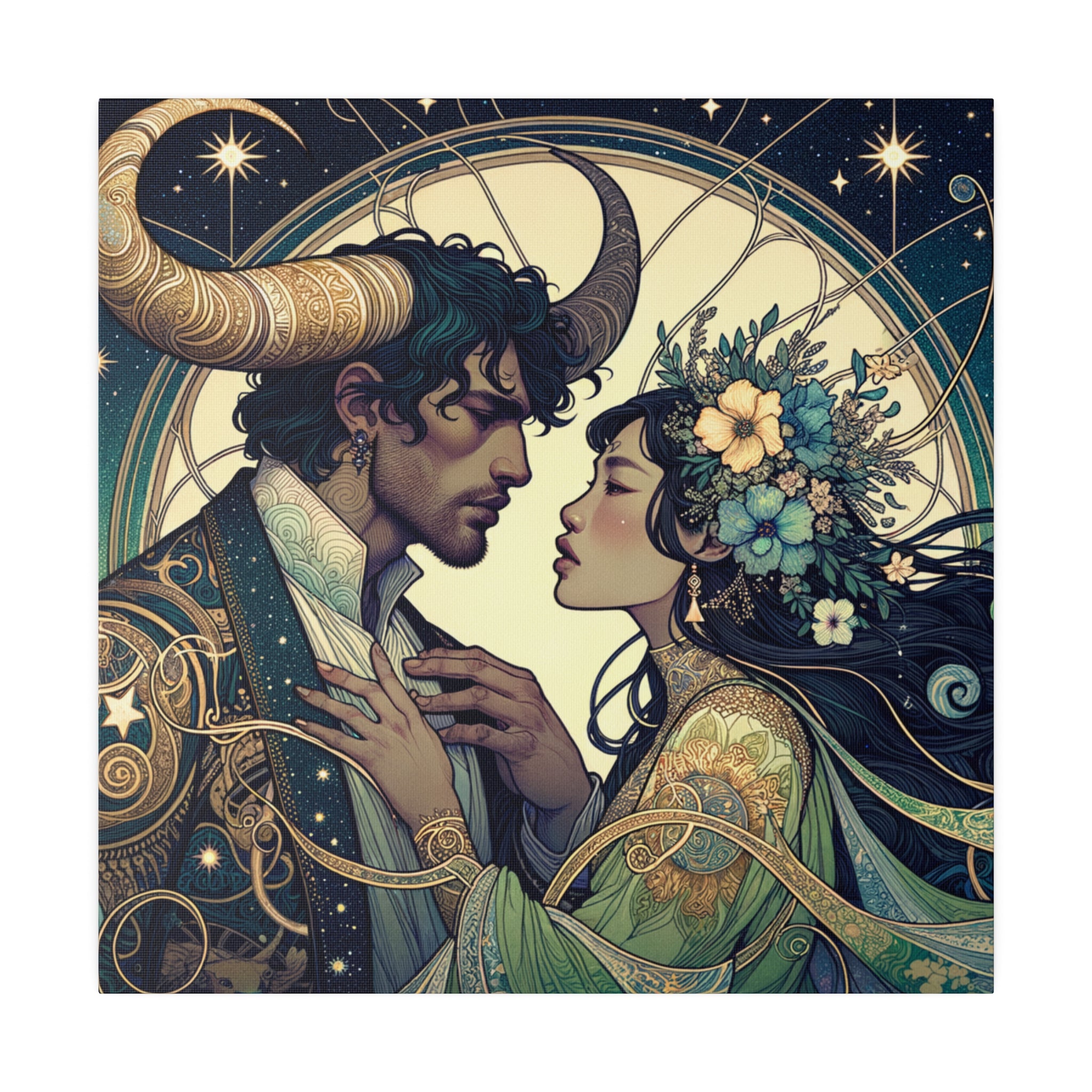 Celestial Embrace - Zodiac-Inspired Art on Matte Canvas Stretched 0.75 Inch
