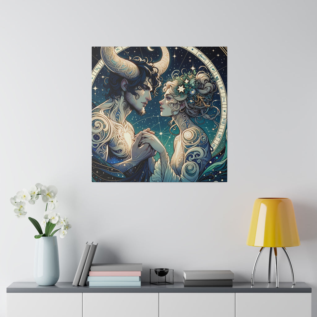 Celestial Embrace Zodiac Art Matte Canvas Print - Stretched 0.75 Inch Frame