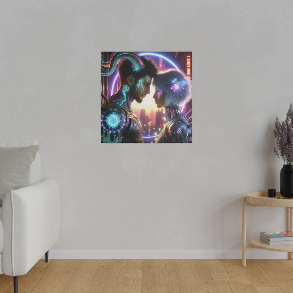 Cybernetic Embrace - Futuristic Love Canvas Art Print