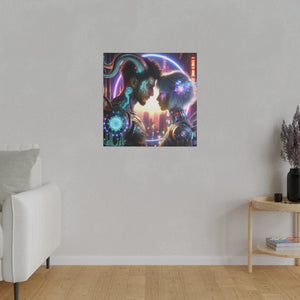 Cybernetic Embrace - Futuristic Love Canvas Art Print