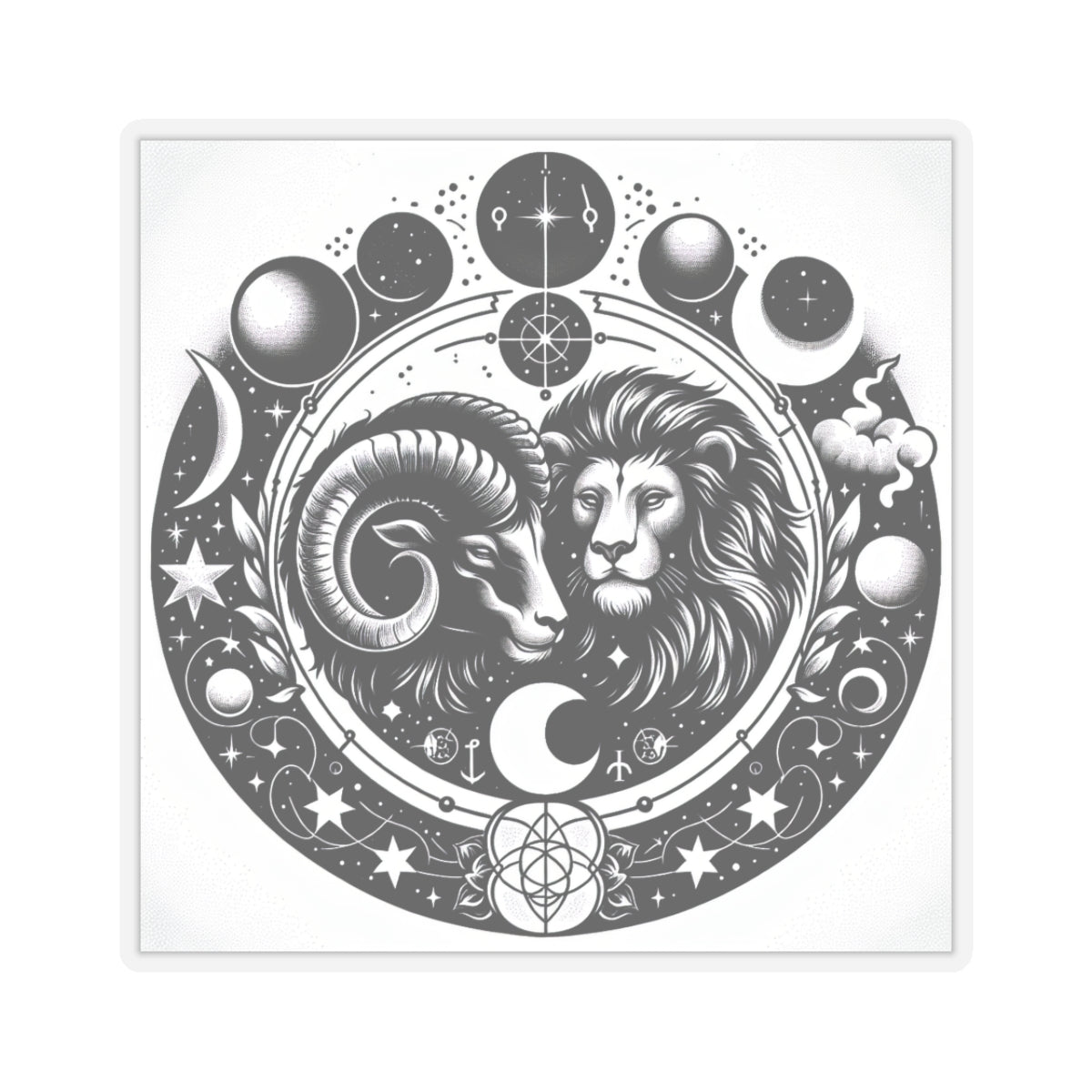 Astrological Lion and Ram Sticker