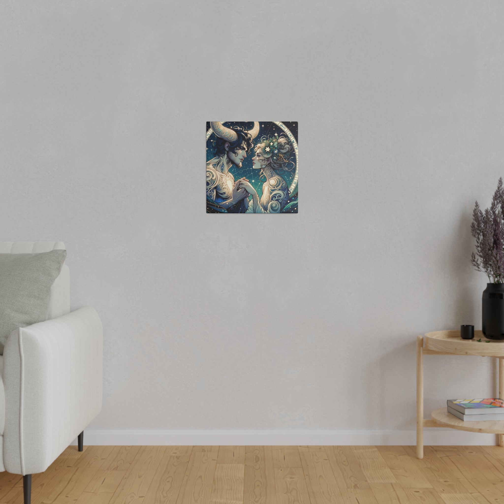 Celestial Embrace Zodiac Art Matte Canvas Print - Stretched 0.75 Inch Frame