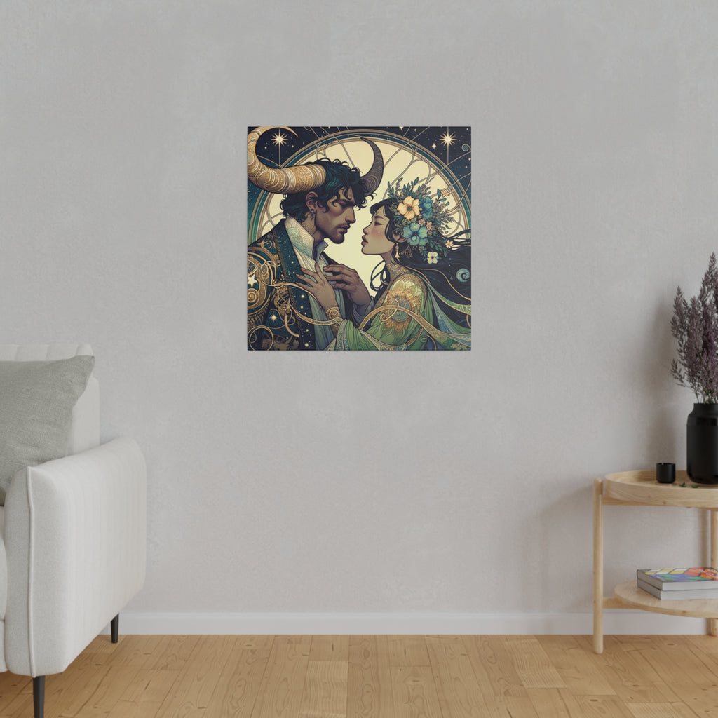 Celestial Embrace - Zodiac-Inspired Art on Matte Canvas Stretched 0.75 Inch