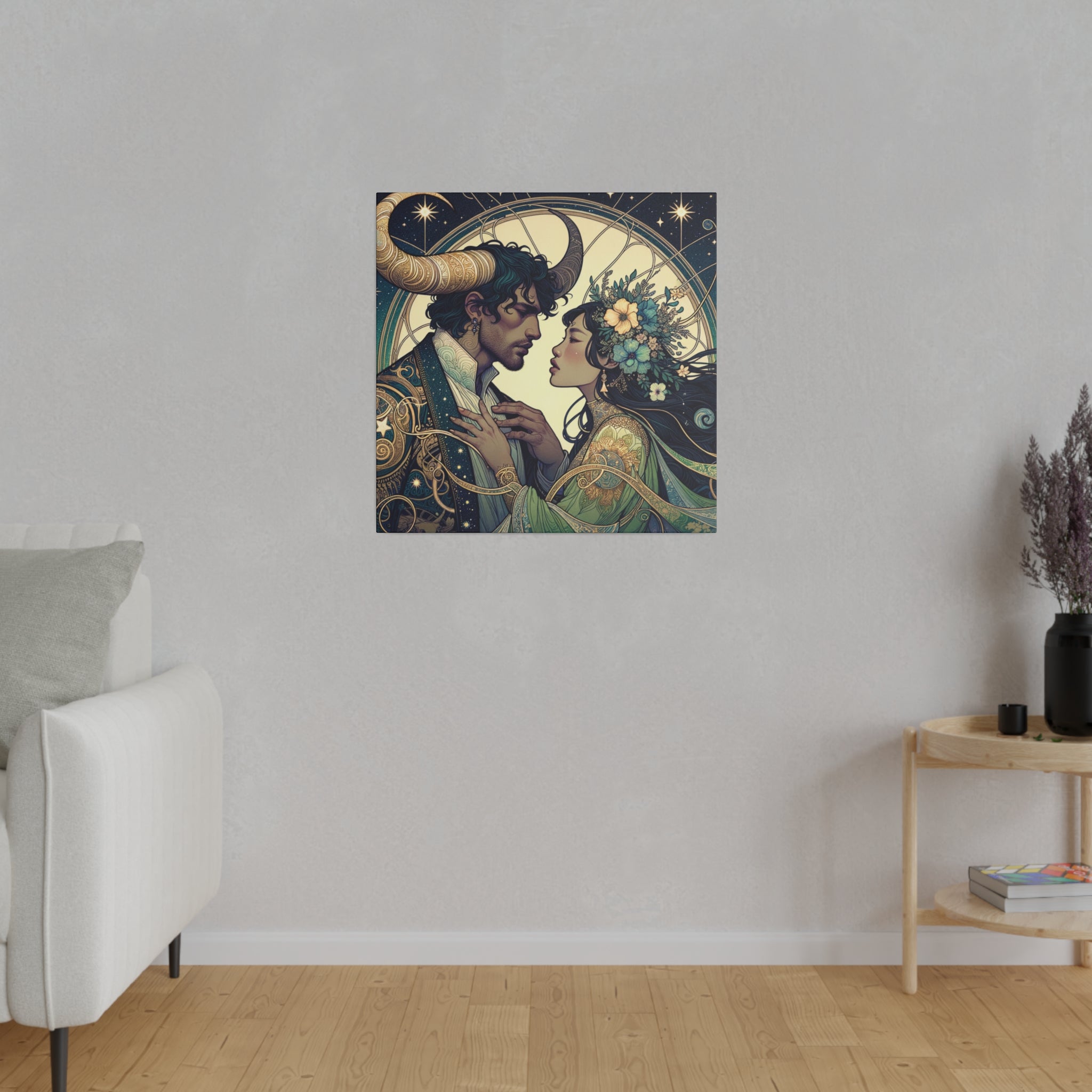 Celestial Embrace - Zodiac-Inspired Art on Matte Canvas Stretched 0.75 Inch