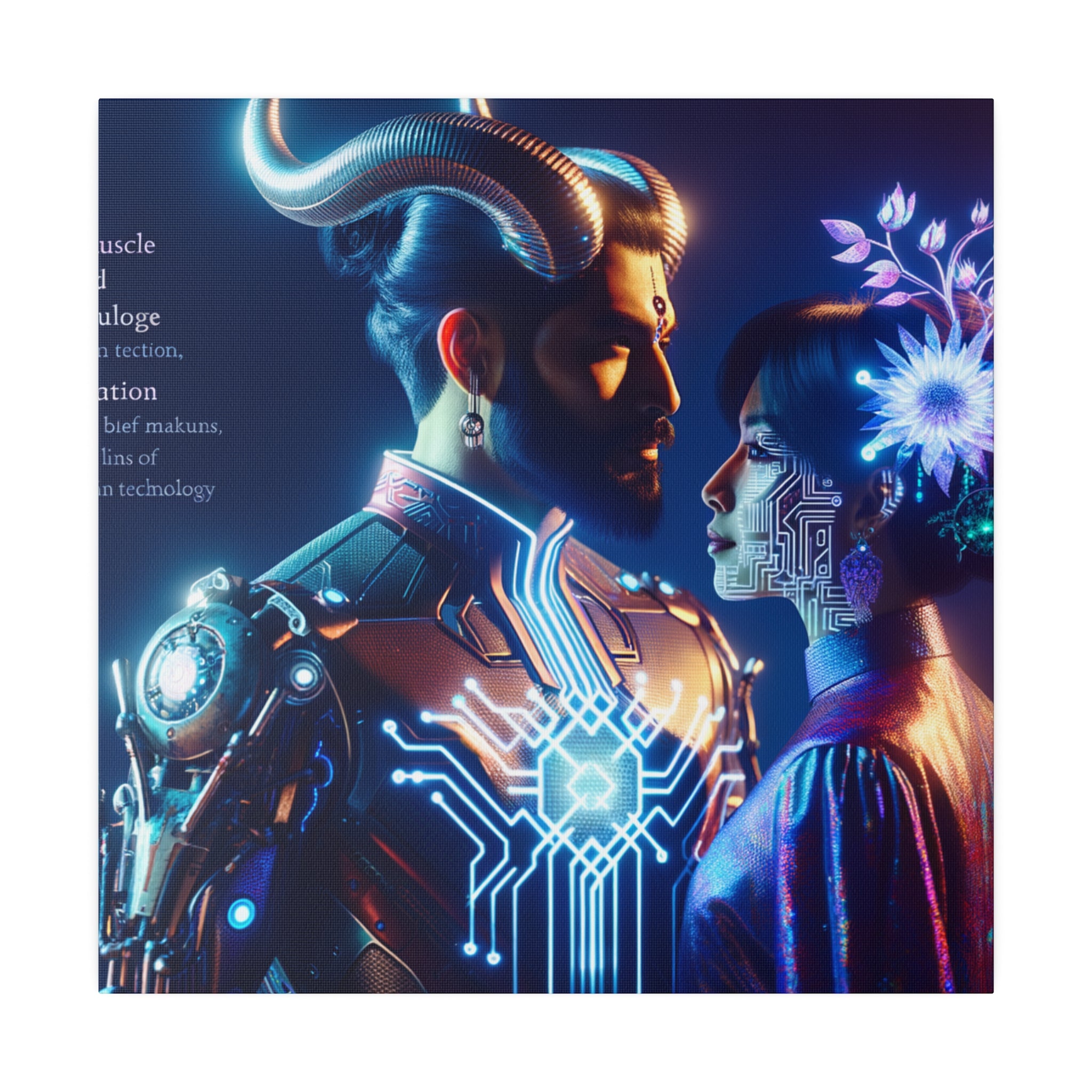 Futuristic Fantasy Portrait Matte Canvas Art - Cybernetic Romance - Stretched 0.75 Inch Frame