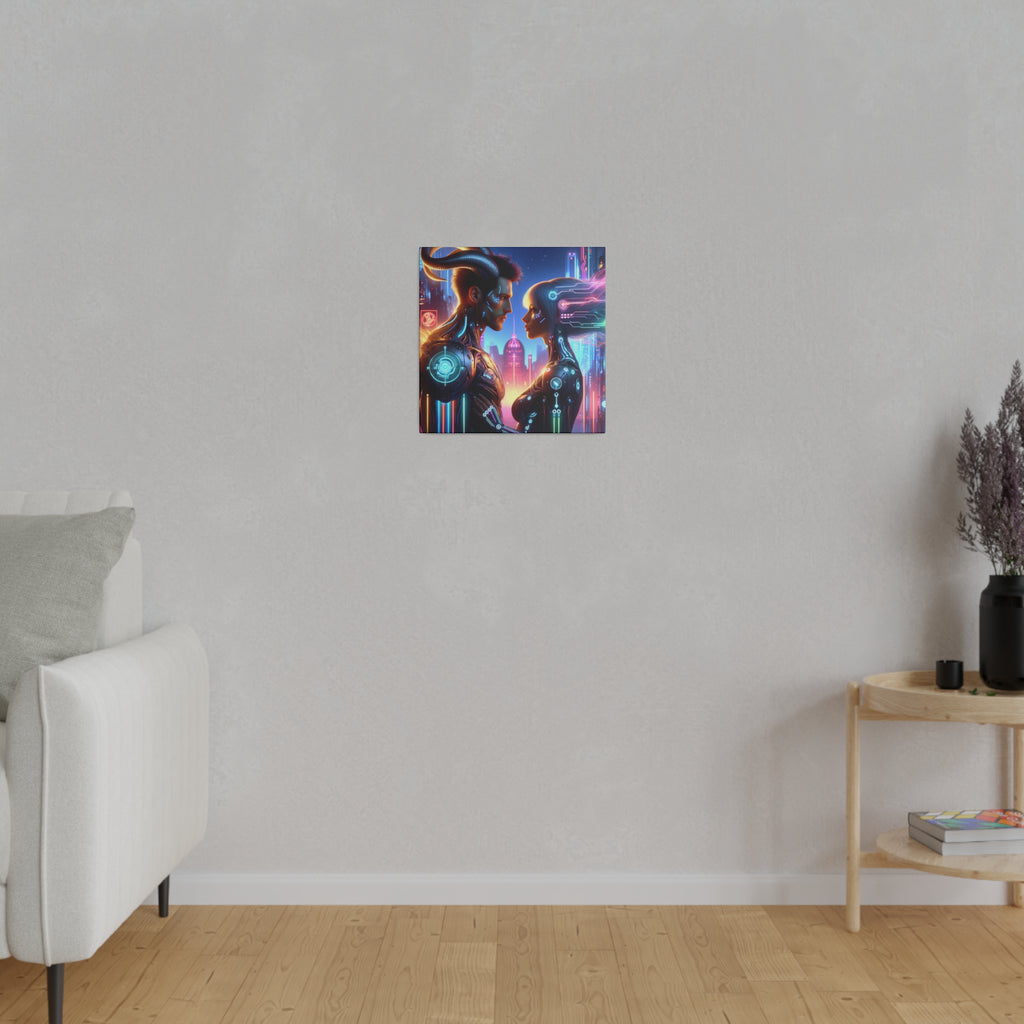 Cyber Love Affair - Futuristic Romance Matte Canvas Art 0.75” Stretch