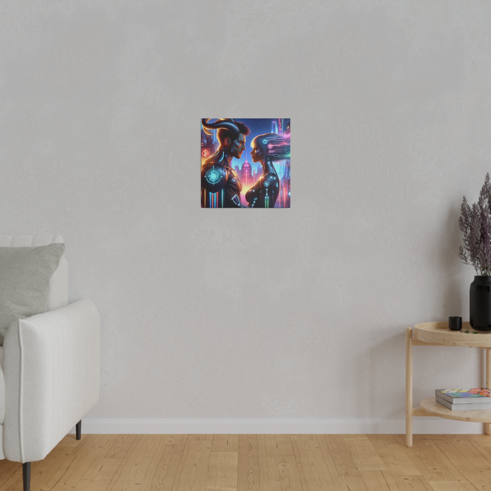 Cyber Love Affair - Futuristic Romance Matte Canvas Art 0.75” Stretch