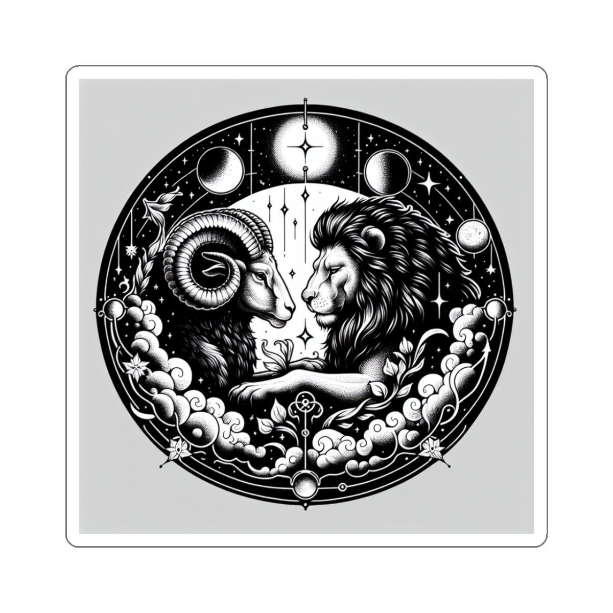 Astrological Ram and Lion Sticker