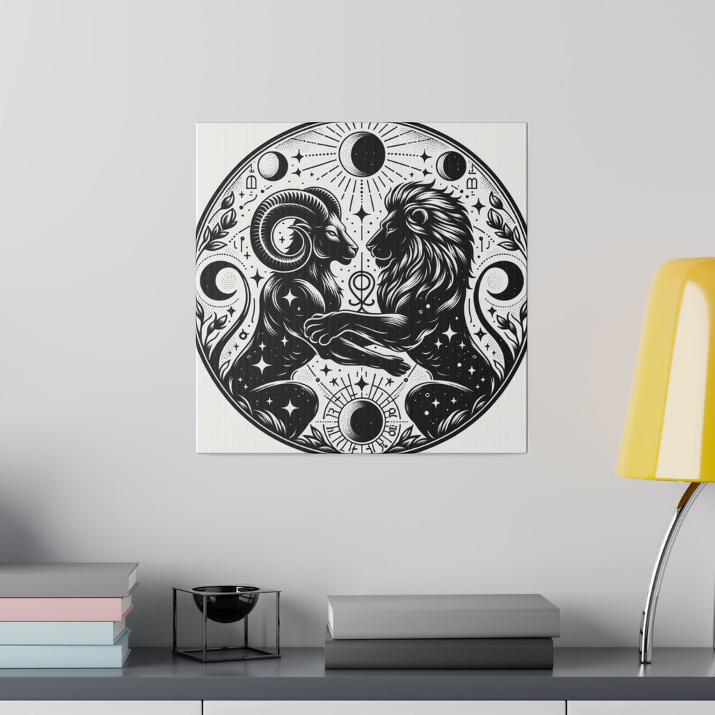 Celestial Harmony Aries and Leo Zodiac Matte Canvas Art