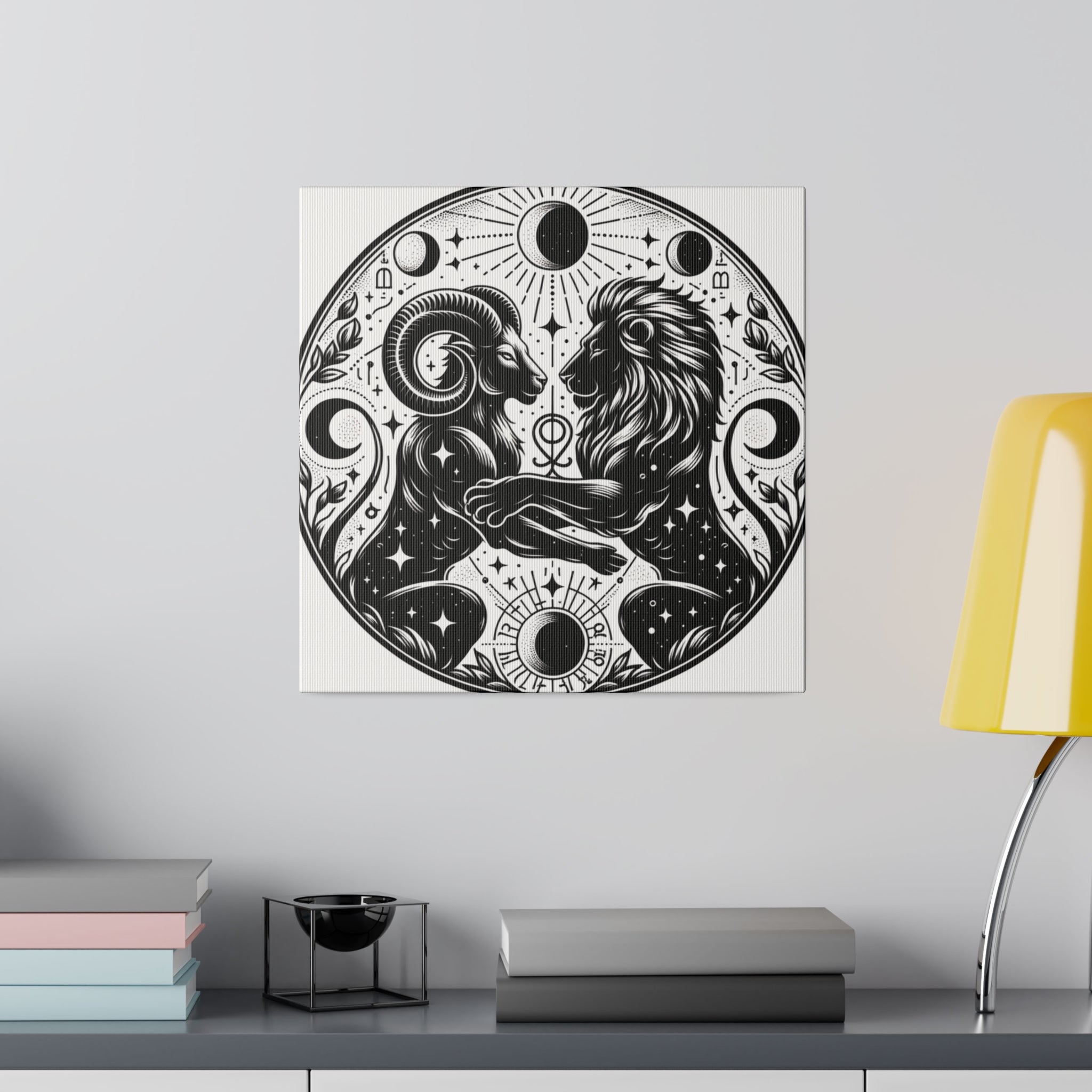 Celestial Harmony Aries and Leo Zodiac Matte Canvas Art