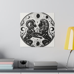 Celestial Harmony Aries and Leo Zodiac Matte Canvas Art
