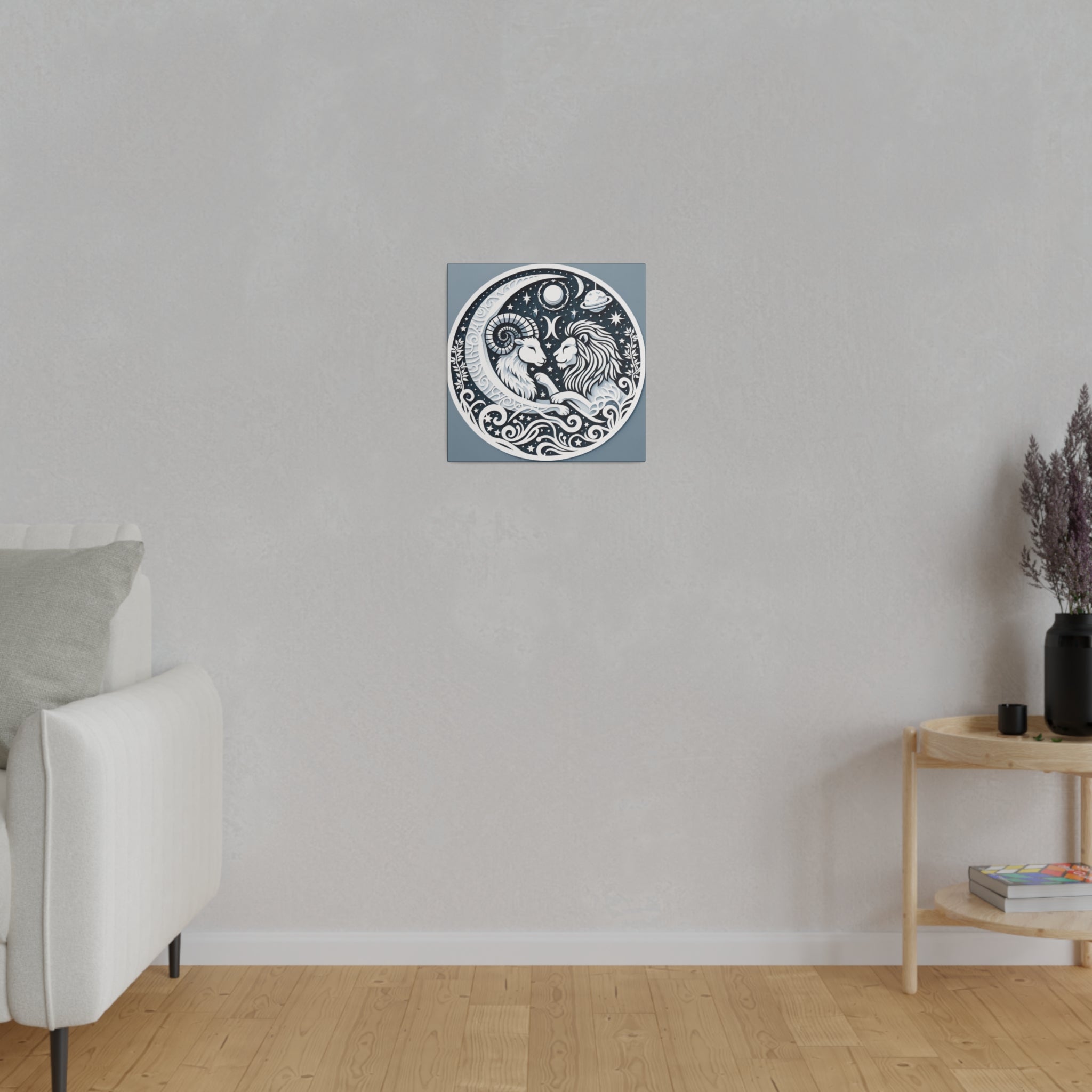 Celestial Zodiac Harmony Matte Canvas Art - Capricorn and Leo Constellation Design