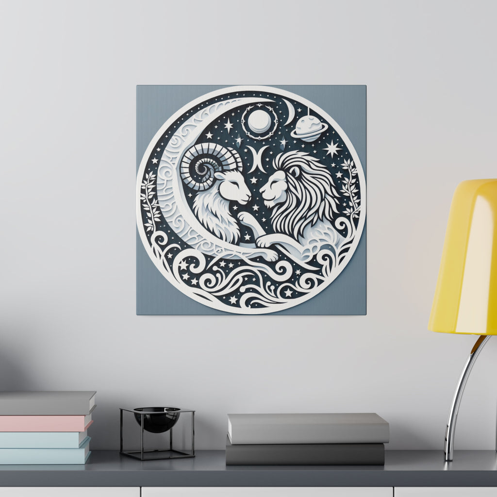 Celestial Zodiac Harmony Matte Canvas Art - Capricorn and Leo Constellation Design
