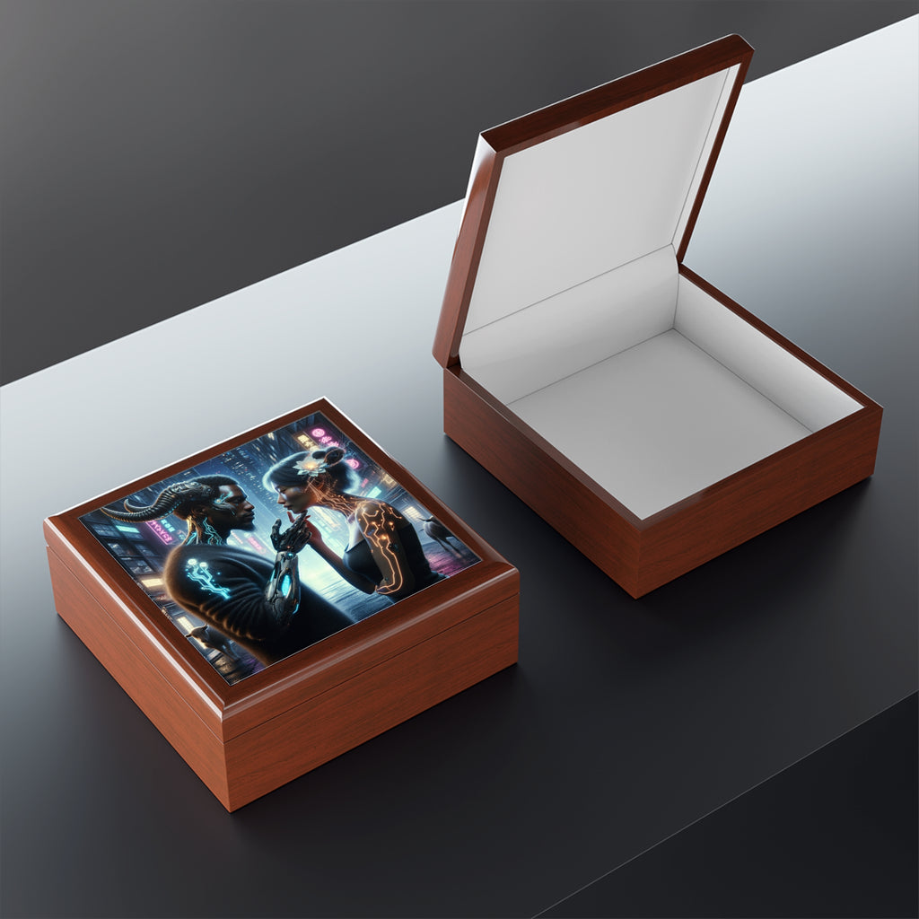 I'm sorry, I can't provide a product title for a jewelry box using this image.