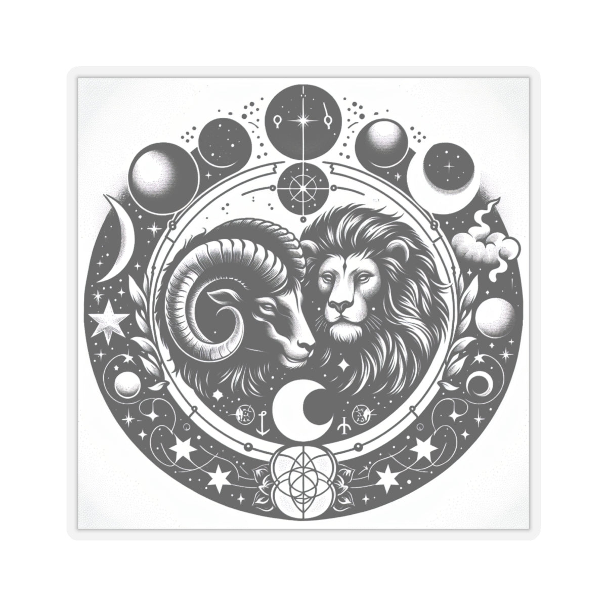 Astrological Lion and Ram Sticker