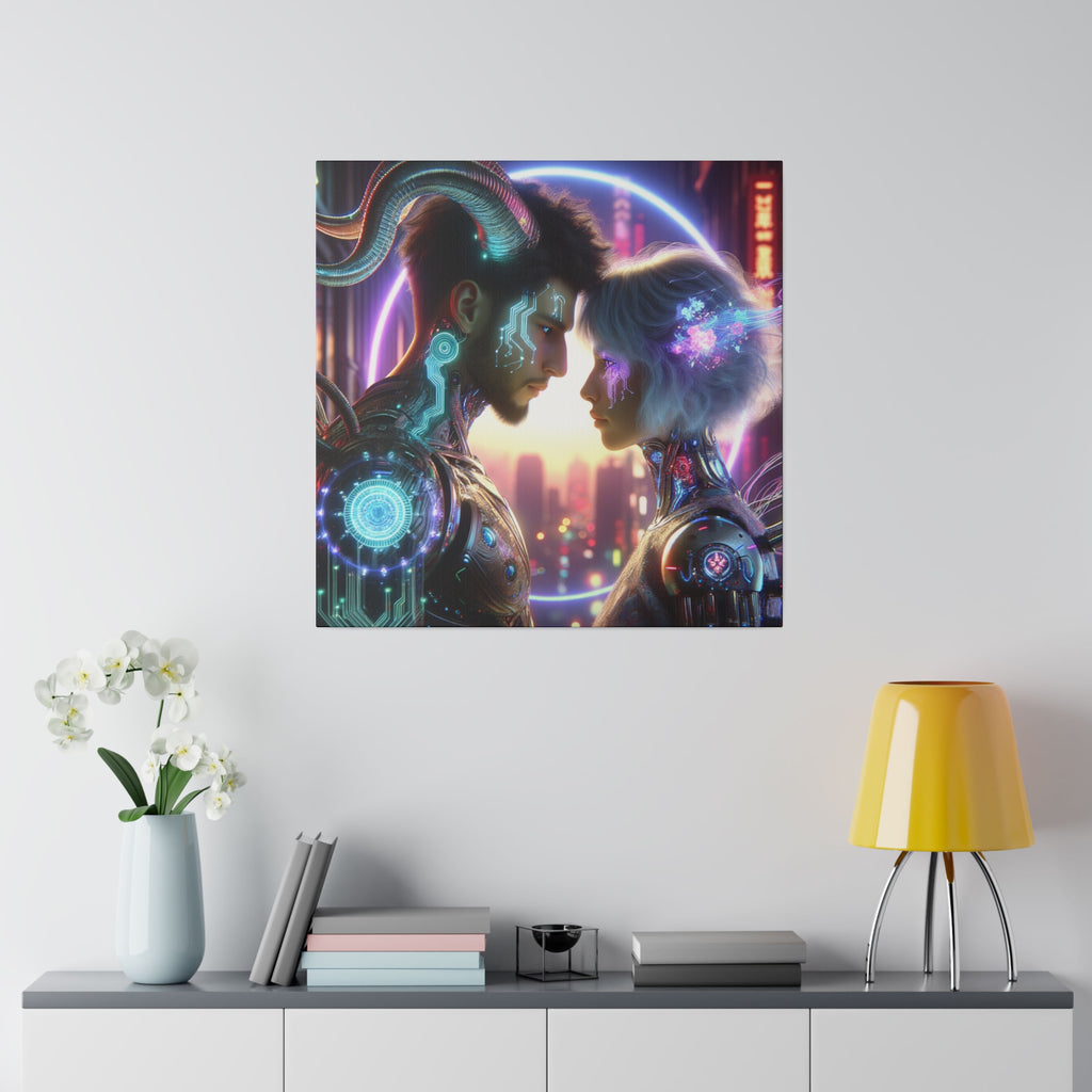 Cybernetic Embrace - Futuristic Love Canvas Art Print