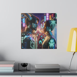 Cyberpunk Romance - Neon Dreamscape Matte Canvas Art 0.75 Inch Frame