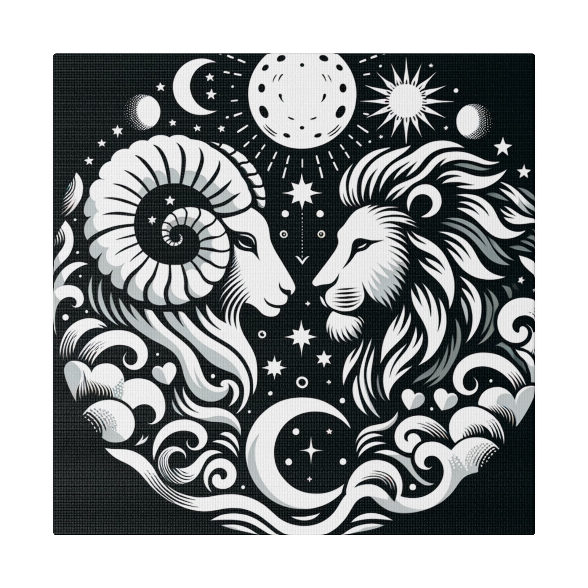 Celestial Harmony: Aries and Leo Zodiac Matte Canvas Art
