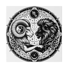 Load image into Gallery viewer, Astrological Aries and Leo Black and White Artwork on Matte Canvas

