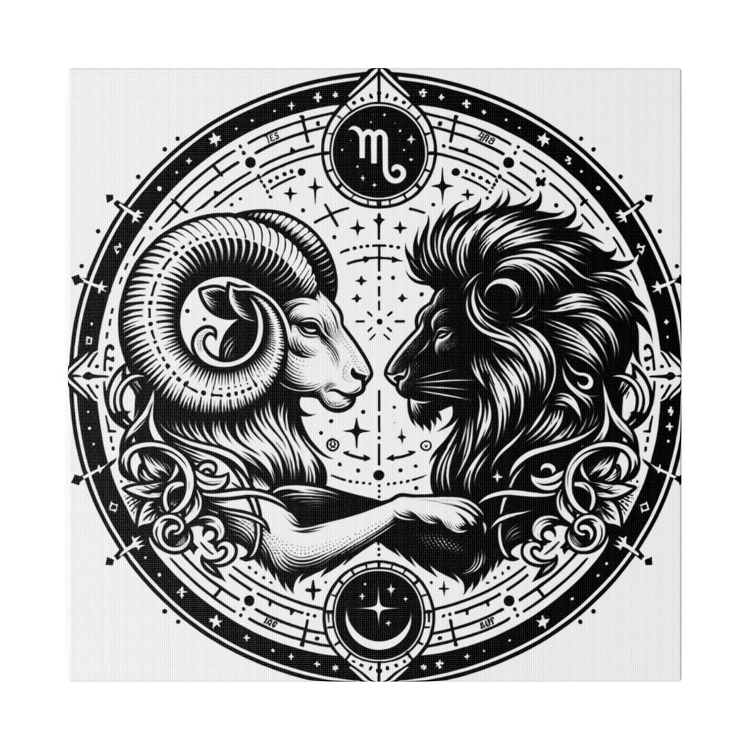 Astrological Aries and Leo Black and White Artwork on Matte Canvas