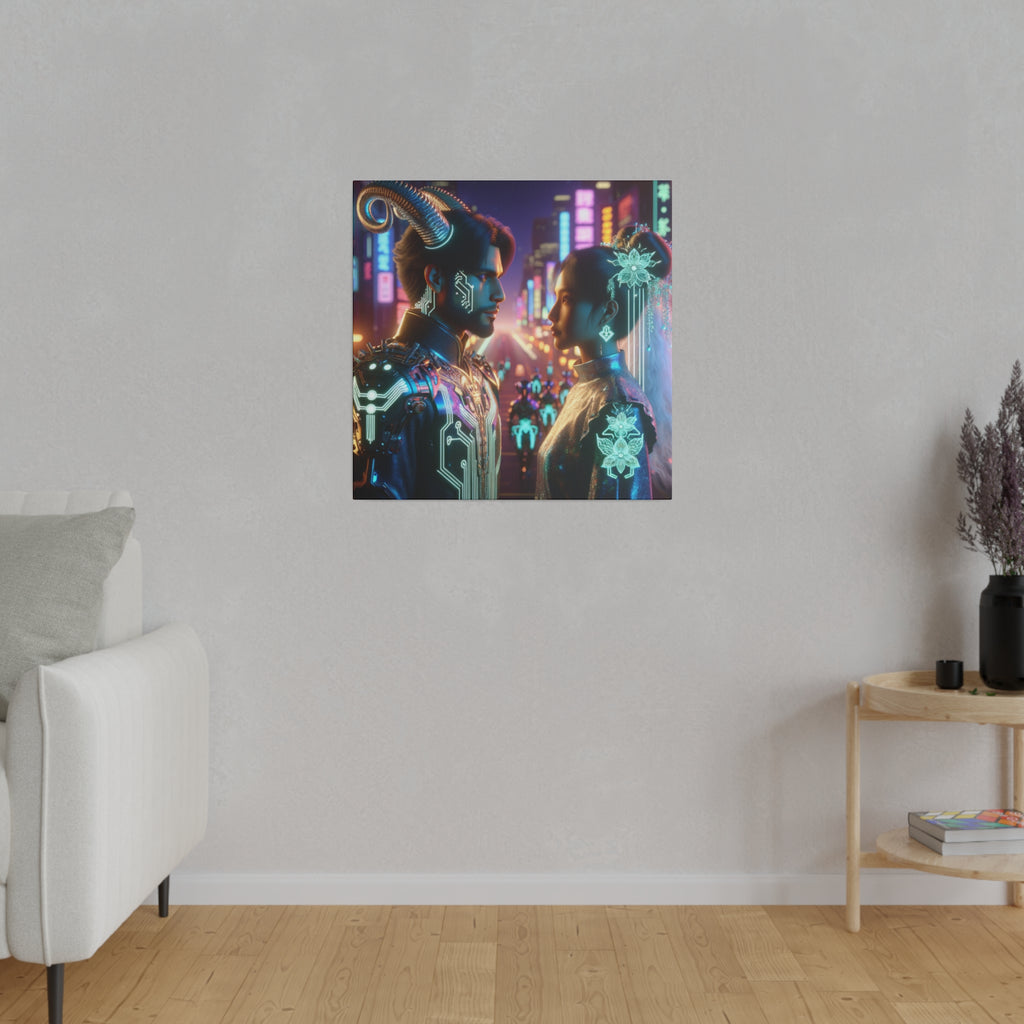Cyberpunk Romance - Neon Dreamscape Matte Canvas Art 0.75 Inch Frame