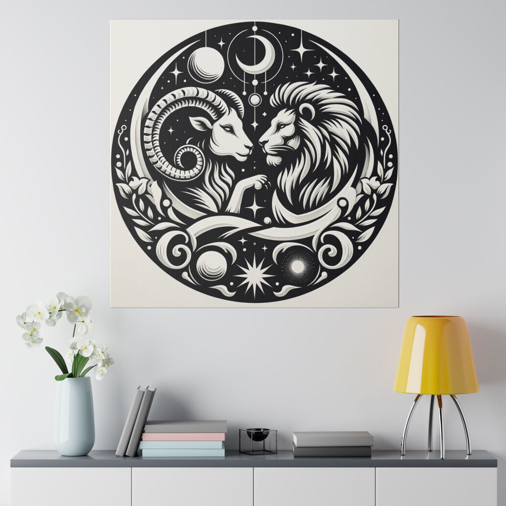 Celestial Zodiac Harmony Matte Canvas Art - Aries and Leo Constellation Design - 0.75 Inch Stretched Canvas