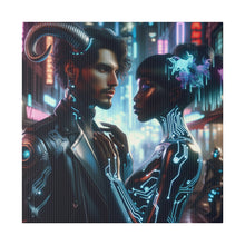 Load image into Gallery viewer, Cybernetic Embrace - Neon Fantasy Art Matte Canvas Print, Stretched 0.75 Inch
