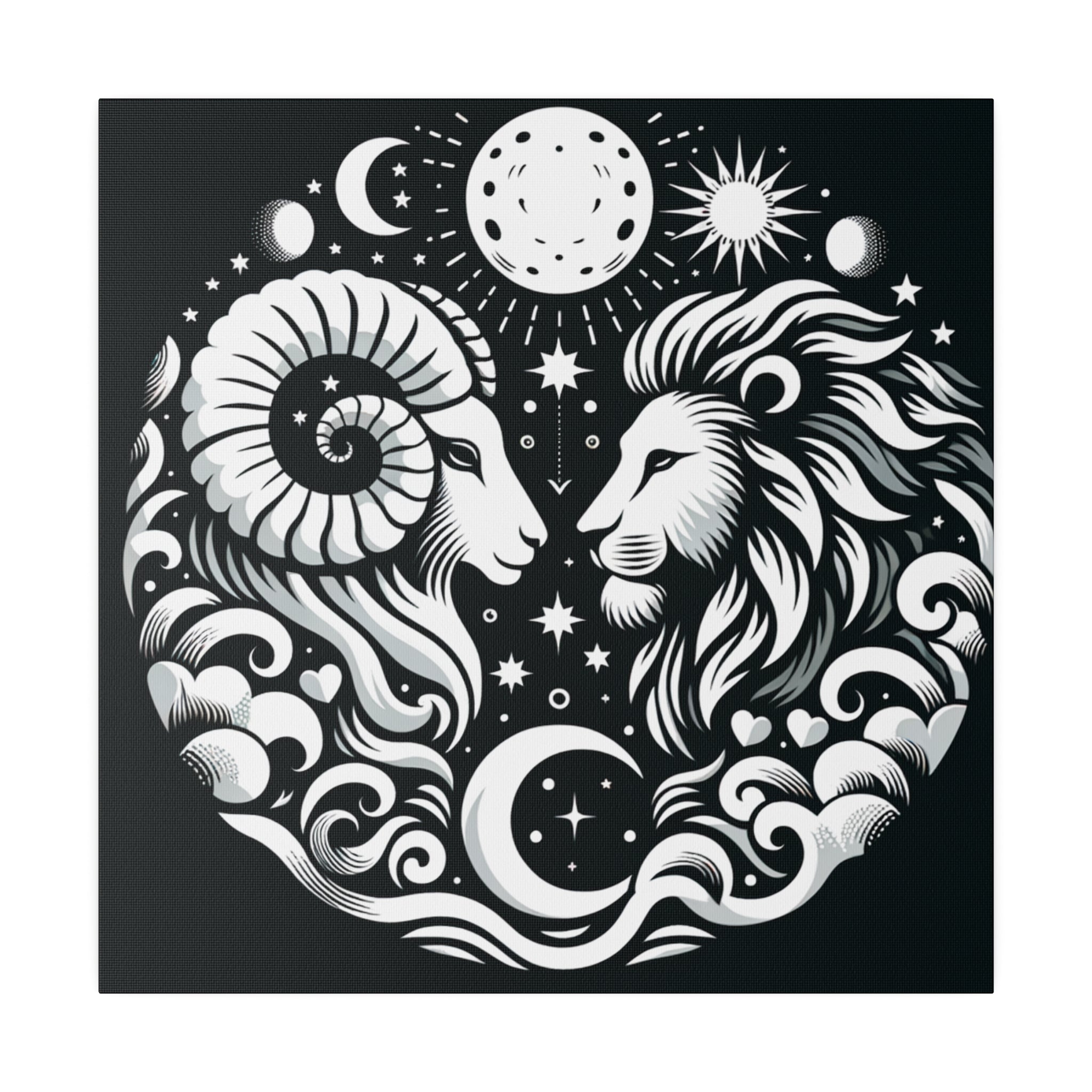Celestial Harmony: Aries and Leo Zodiac Matte Canvas Art