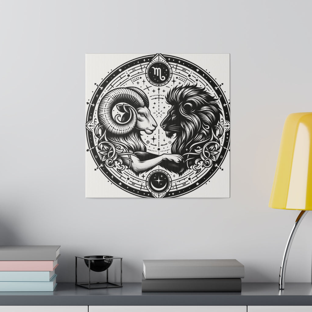 Astrological Aries and Leo Black and White Artwork on Matte Canvas