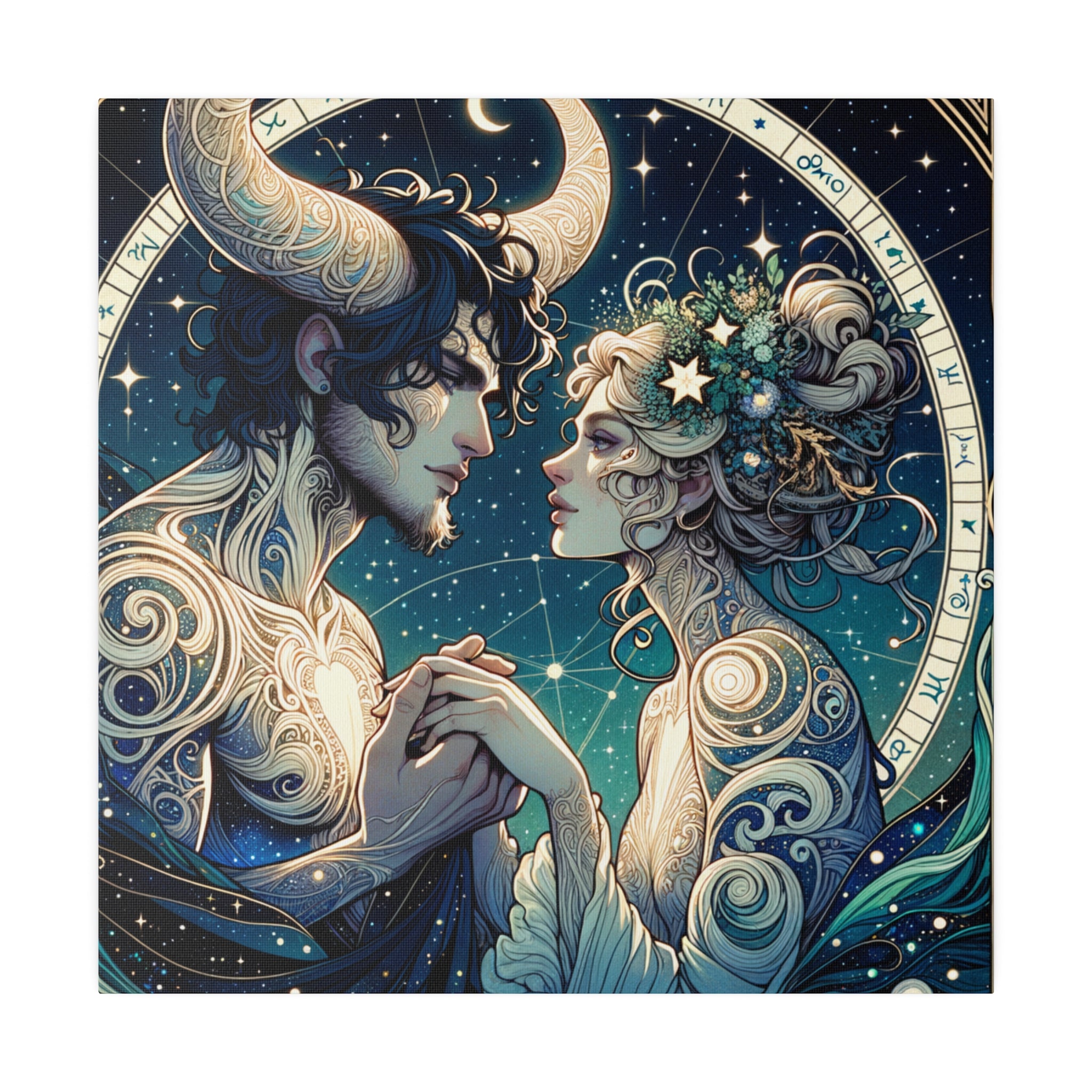 Celestial Embrace Zodiac Art Matte Canvas Print - Stretched 0.75 Inch Frame