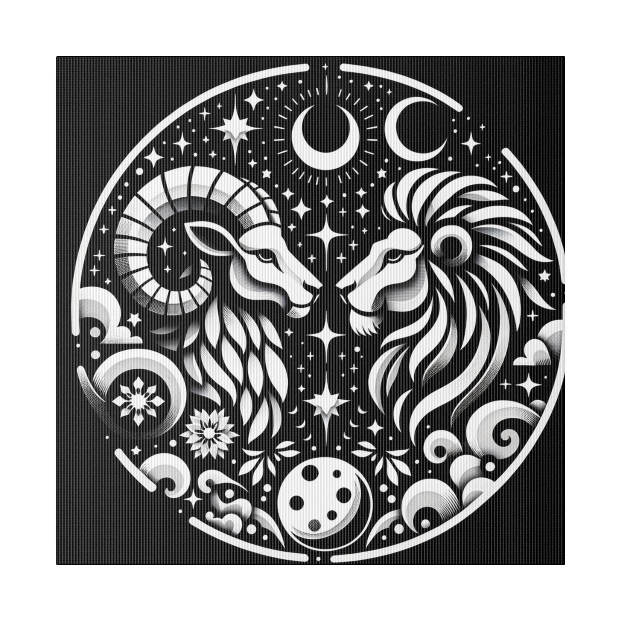 Celestial Zodiac Harmony Matte Canvas Art - Aries and Leo Constellation Design Stretched on 0.75 Inch Frame