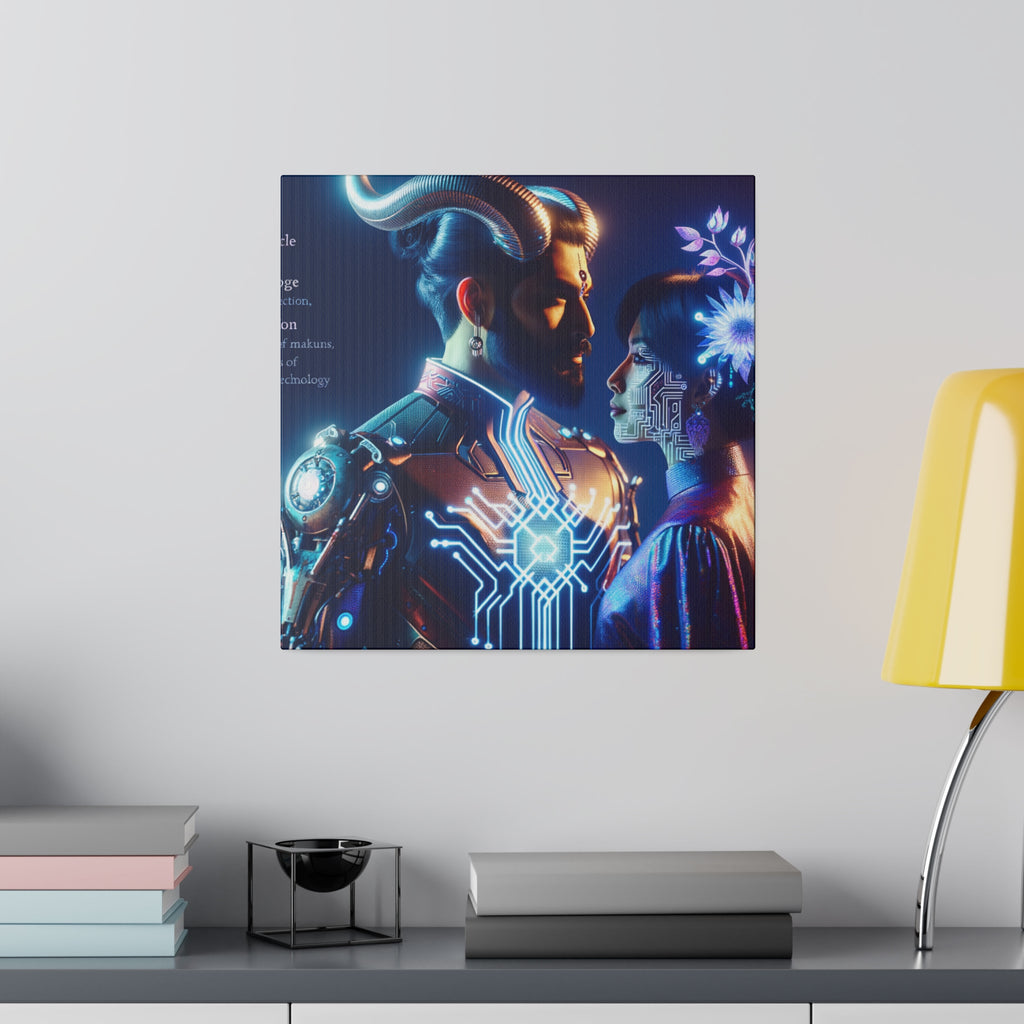 Futuristic Fantasy Portrait Matte Canvas Art - Cybernetic Romance - Stretched 0.75 Inch Frame