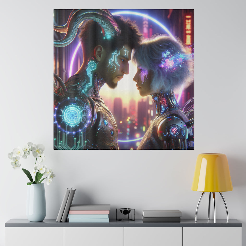 Cybernetic Embrace - Futuristic Love Canvas Art Print