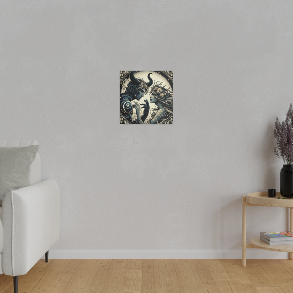Celestial Embrace Artistic Illustration Matte Canvas Print - Stretched 0.75 Inch Frame