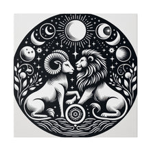 Load image into Gallery viewer, Celestial Harmony Lion and Ram Illustration Art on Matte Canvas - Stretched 0.75 Inch Frame
