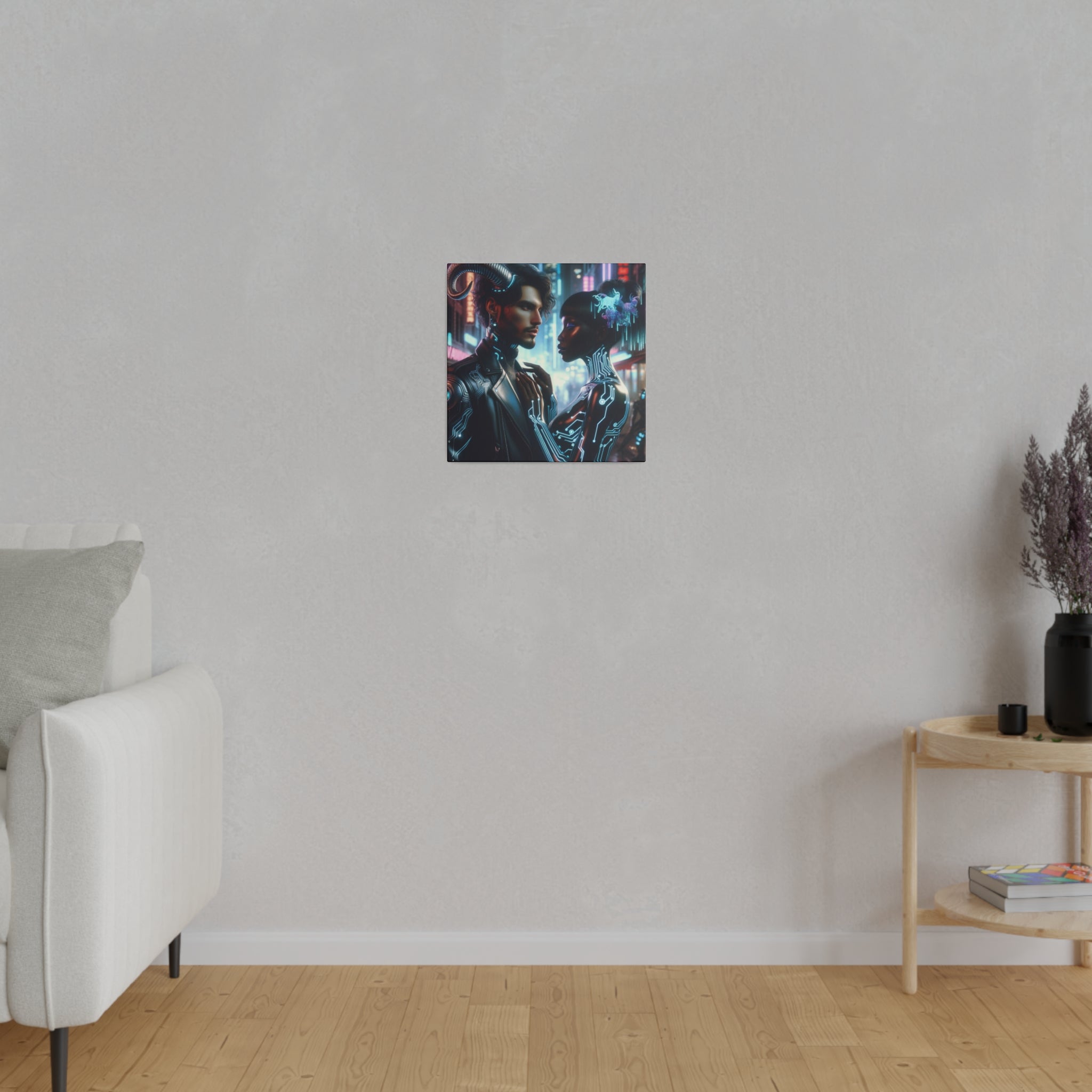 Cybernetic Embrace - Neon Fantasy Art Matte Canvas Print, Stretched 0.75 Inch