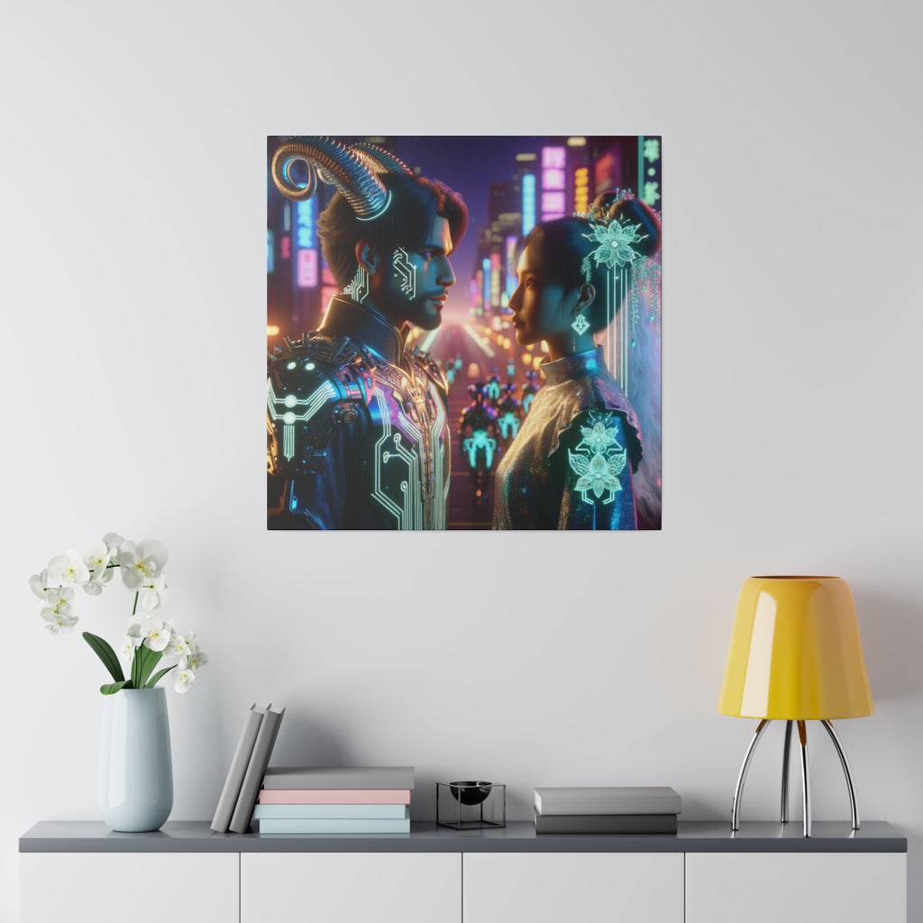 Cyberpunk Romance - Neon Dreamscape Matte Canvas Art 0.75 Inch Frame